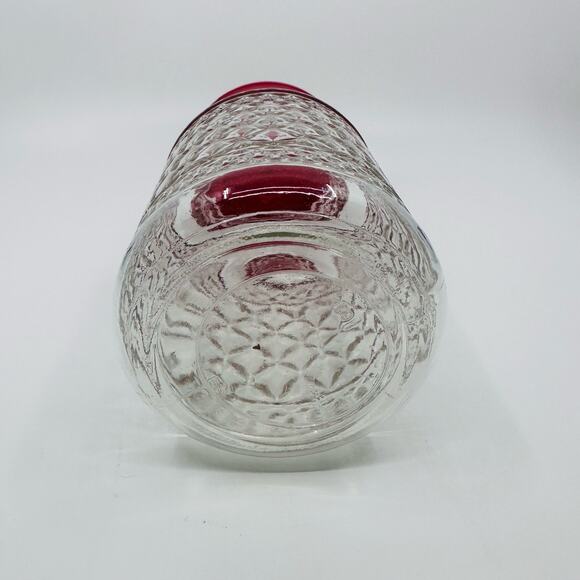 Vintage Anchor Hocking Glass Canister Jar Wexford Quilt Pattern With Red Lid - Picture 4 of 7